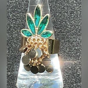 BEBE Women's Gold Tone Pineapple Shape Teal Palm Gemstone Fashion Ring Size 8